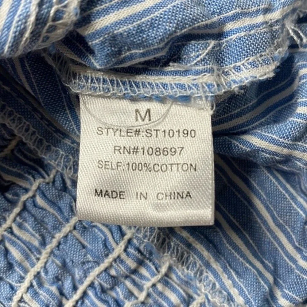 Sweet Rain Young Contemporary Blue & White Striped Cropped Blouse Size Medium